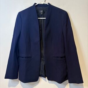 J Crew 365 Navy Blue Collarless Knit Blazer Jacket Size 6 EUC Open Front Stretch